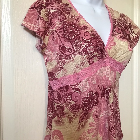 ❌SOLD❌NWT Pink Lace Trim Short Sleeve Top - Picture 5 of 14